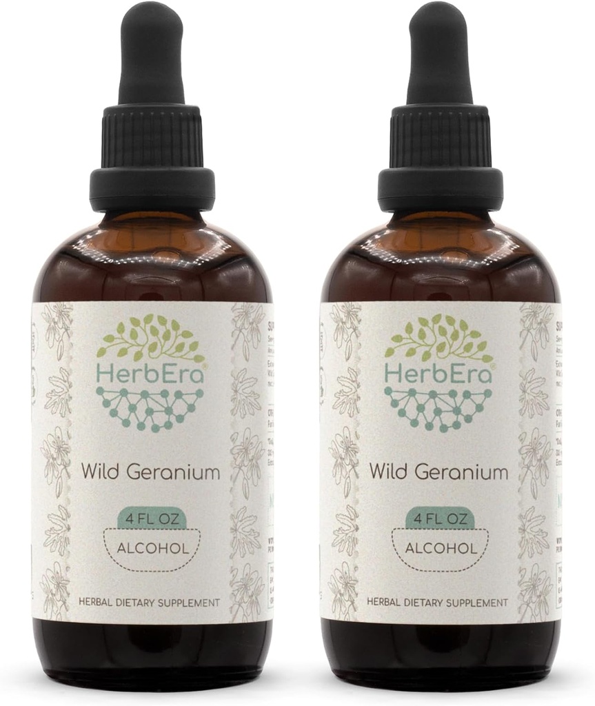 HerbEra Wild Geranium A120 Alcohol Herbal Extract Tincture - 2 Pack of Concentrated Liquid Drops with Natural Dried Root - 2x4 fl oz