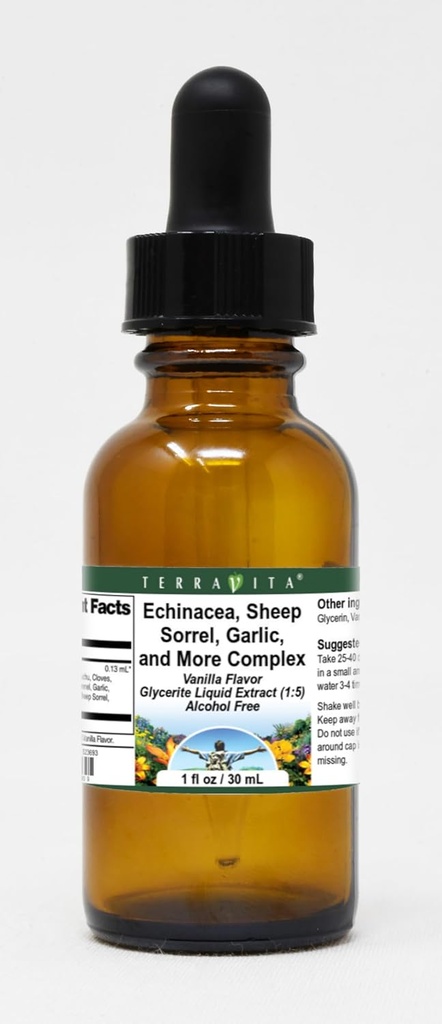 Terravita Vanilla Flavored Complex Glycerite Liquid Extract - Echinacea, Sheep Sorrel, Garlic - 1oz - Pack of 3