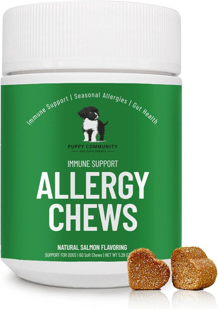 Dog Allergy Relief Chews with Probiotics and Immunity Support - Soothes Itchy Dogs, Supports Skin and Coat Health - 60 Tasty Bites