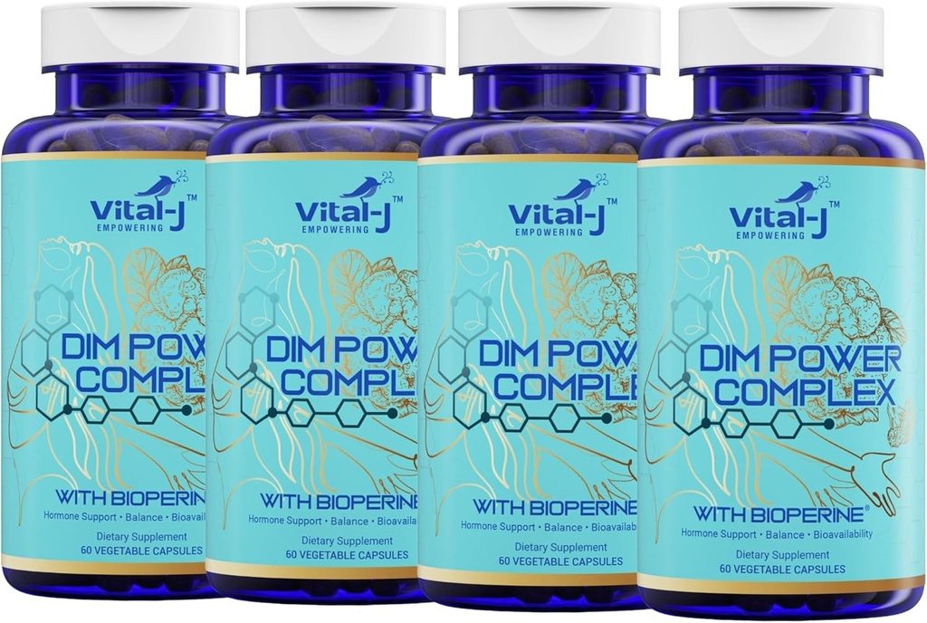 Vital-J 4-in-1 DIM Potent Complex 300mg with Bioperine for Estrogen Balance, Energy, and Menopause Support - Calcium and Broccoli Extract - 120 Servings