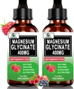 2 Pack Vita Letuo Magnesium Glycinate Liquid Drops - High Absorption Supplement for Bone Health, Sleep, and Immune Support - 400mg Pure Magnesium Glycinate for Men and Women - Vegan and Non-GMO