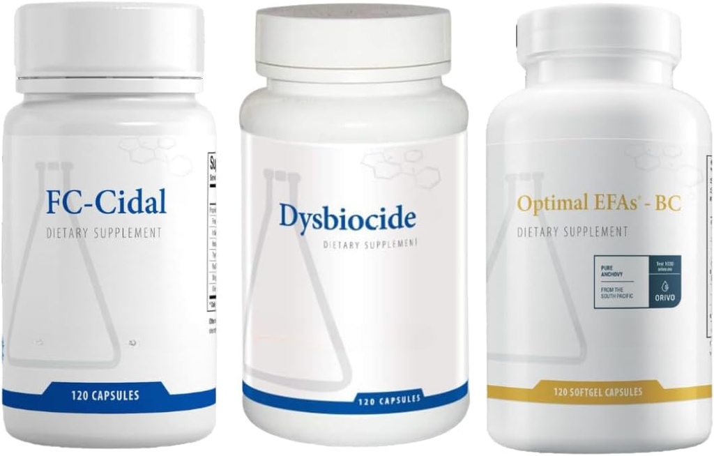 FC-Cidal + Dysbiocide + Optimal EFA's Bundle - 120 Capsules + 120 Capsules + 120 Softgels
