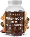 Tezuna Nutrition Mushroom Gummies 2 Pack - 12-in-1 Complex 3000mg Supplement with Lions Mane, Turkey Tail, Reishi, Cordyceps Extracts - Nootropic Brain Supplement for Memory, Focus, Immunity, Energy Boost