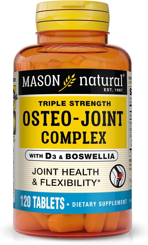 Mason Natural Osteo-Joint Complex with Triple Strength D3 & Boswellia - Enhanced Formula for Joint Support and Flexibility, 120 Tablets