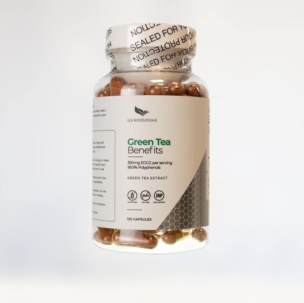 High Potency U.S. Bioceuticals Green Tea Capsules - 120 Count - 350mg EGCG - 99.9% Polyphenols - Health Support