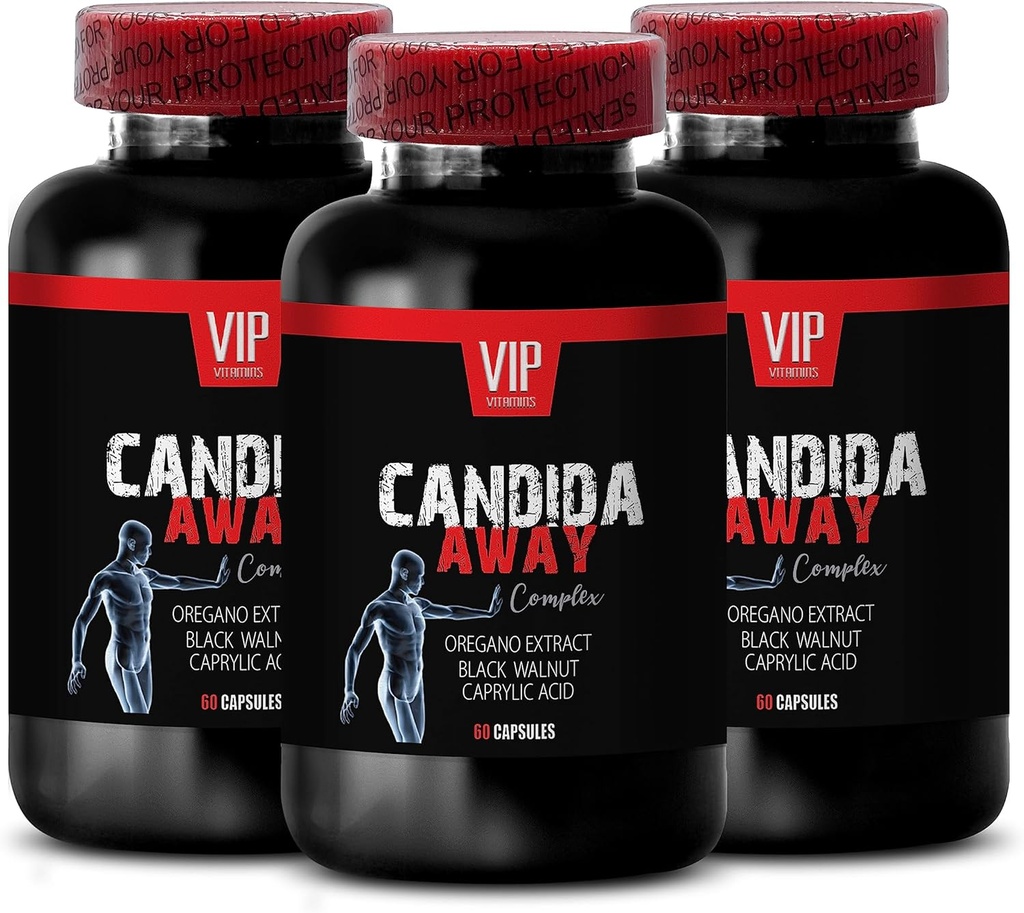 Organic Candida Away Complex with Black Walnut Extract, Aloe Vera, and Oregano Oil - Immune Booster - 180 Capsules