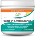 Pure Essence Ionic Super D-K Calcium Plus with Extra Magnesium, Vitamin D3, Vitamin K2 for Strong Bones and Stress Relief - Orange Vanilla - 7.41oz