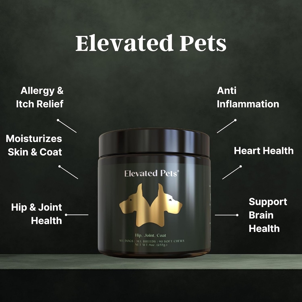 Elevated Pets Ultimate Dog Vitamin Supplement with Omega 3 Fish Oil, MSM, Glucosamine, Chondroitin, EPA/DHA, Turmeric, and Allergy Chews