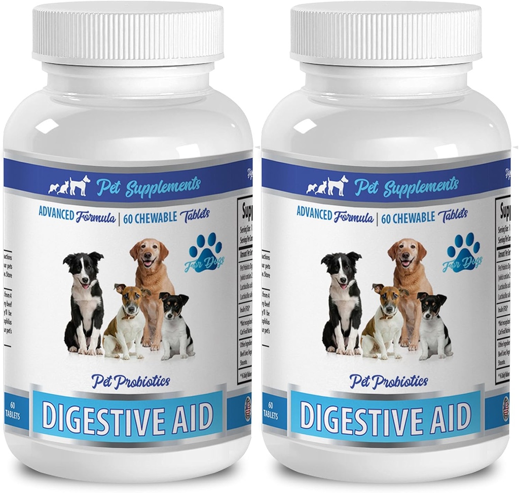 Dog Digestive Aid Probiotics for Bad Breath & Gas - Natural Solution for Diarrhea - Pet Supplements & Nutrition LLC - 2 Bottles (120 Treats)