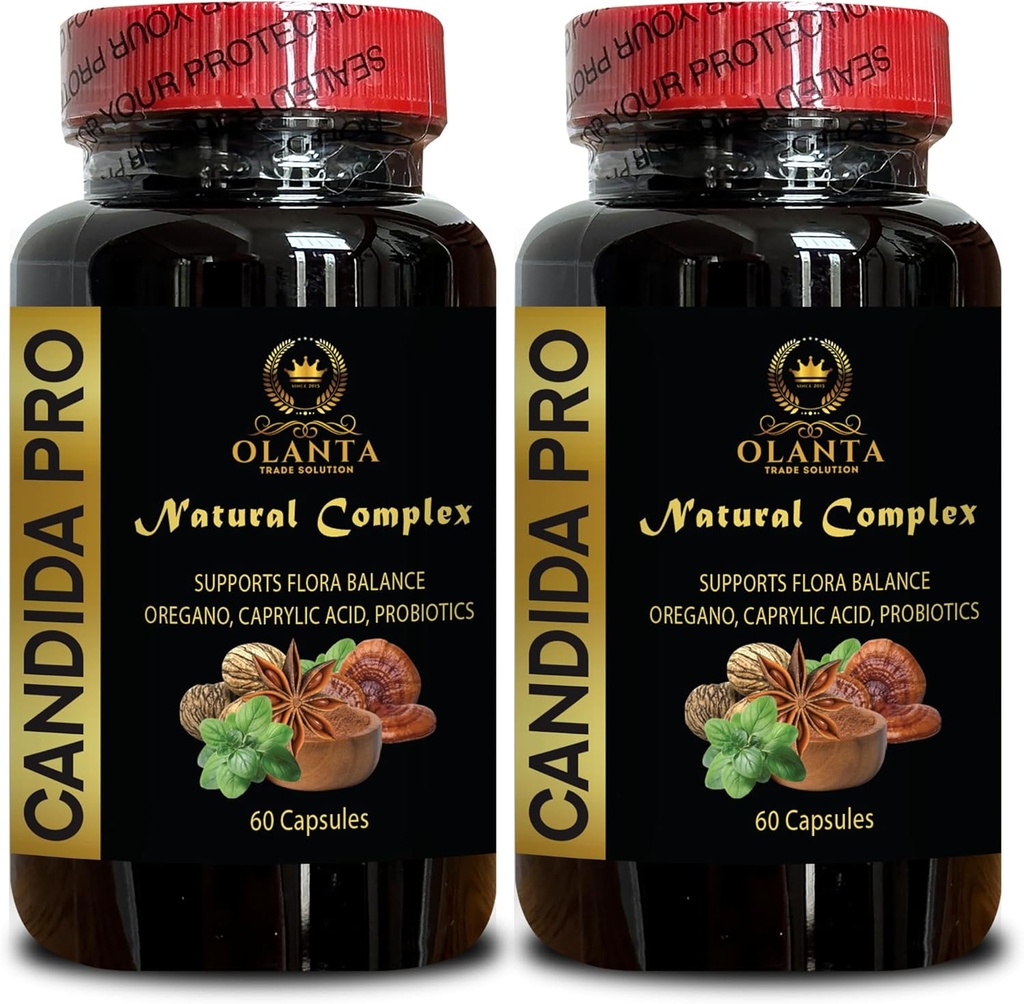 Organic Candida Support Supplement with Oregano Oil - Gut Health and Candida Cleanse - 2 Bottles