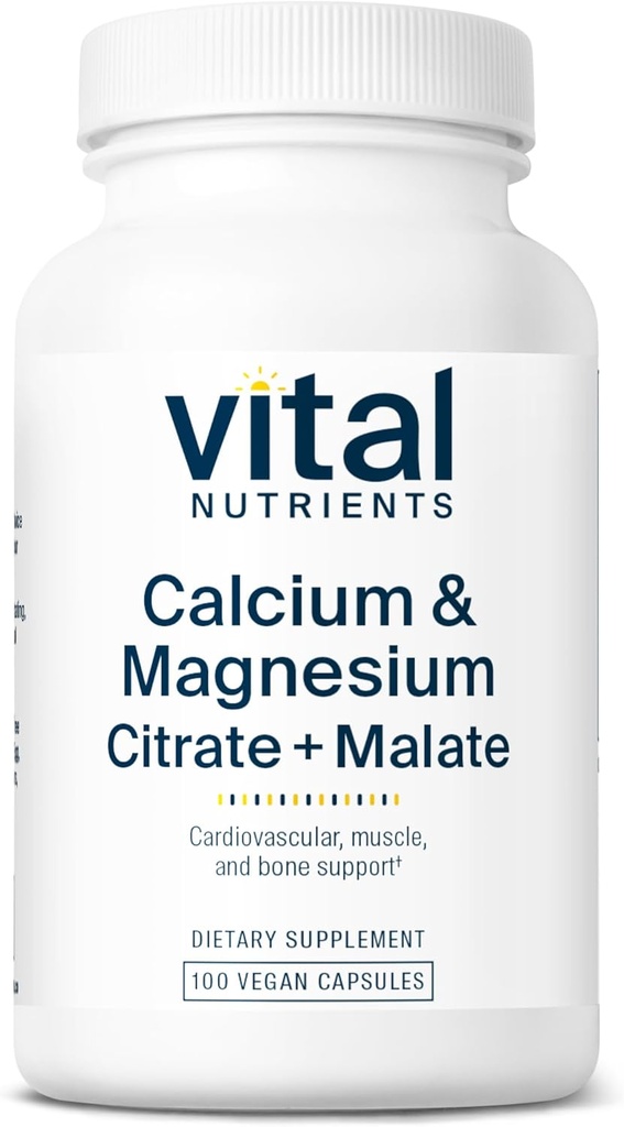 Calcium and Magnesium Citrate Malate Complex Vegan Supplement for Bone and Muscle Health - 100 Capsules