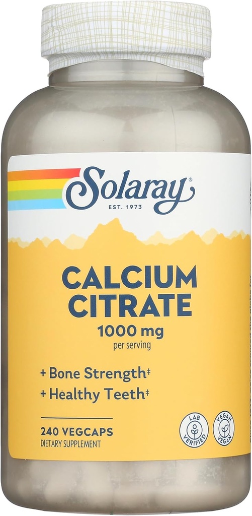 240 Capsules of Solaray Calcium Citrate in a 0.75 Bottle for Bone Health