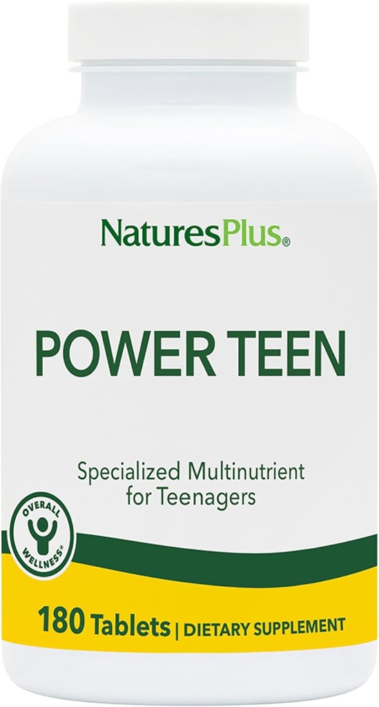 Natures Plus Power Teen Multivitamin - 180 Vegetarian Tablets - Minerals & Whole Foods for Mental Focus and Energy Boost - Gluten-Free - 90 Servings