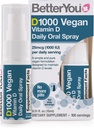 Plant-Based BetterYou D1000 Vitamin D Oral Spray for Strong Bones & Immune Support - Easy Alternative to Tablets - 100 Servings