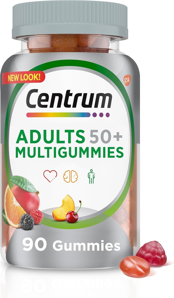 Centrum MultiGummies Gummy Multivitamin for Adults 50 Plus - 90 Count, Assorted Fruit Flavor with Calcium, Zinc, Vitamins B & D