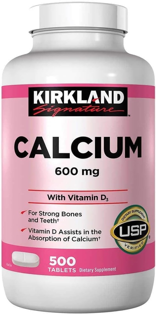 500 Count Kirkland Signature Calcium 600mg with Vitamin D3 Tablets for Bone Health and Strength