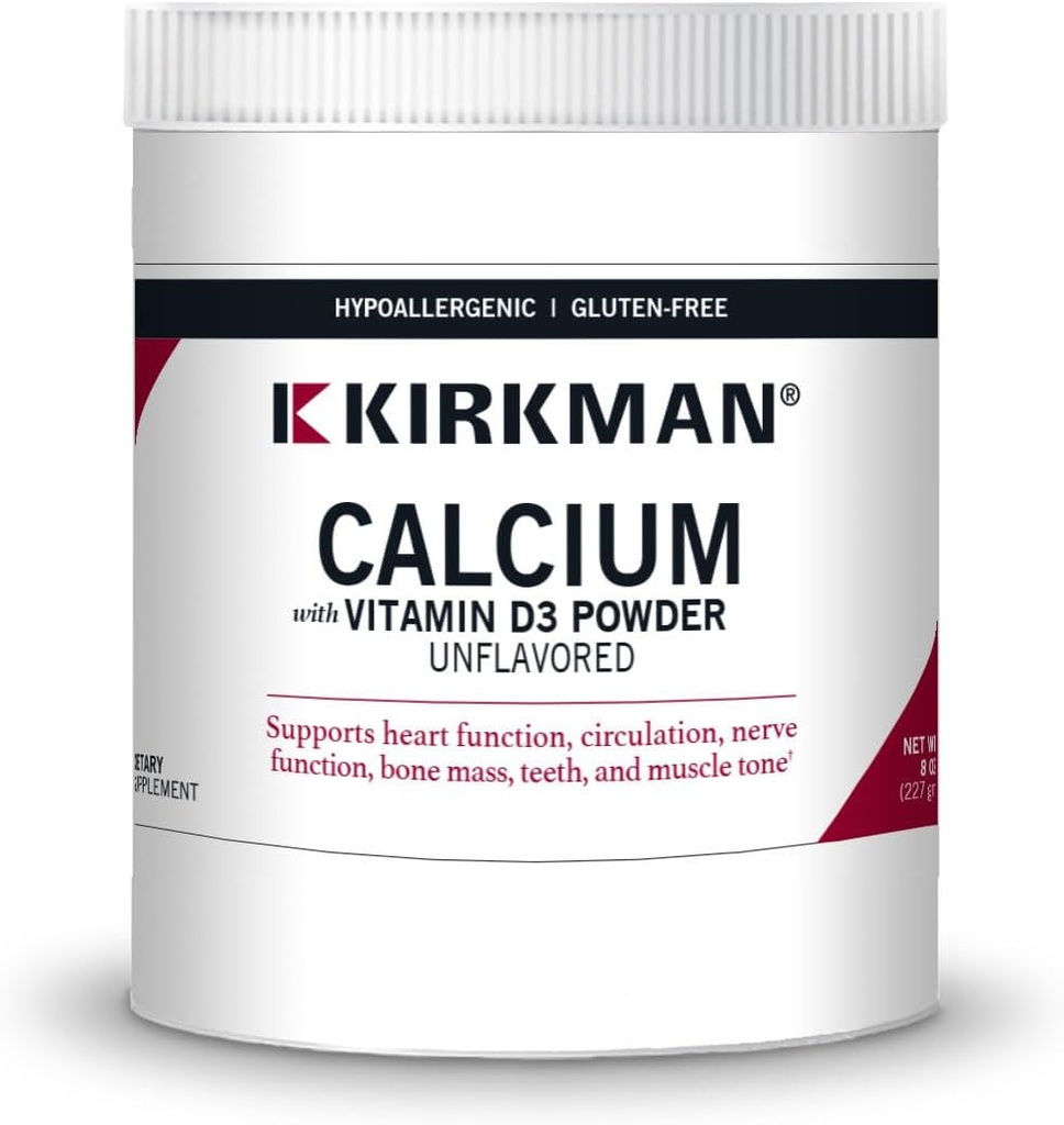 Kirkman Calcium and Vitamin D3 Powder 8 oz Unflavored - Supports Bone Health and Mineral Balance