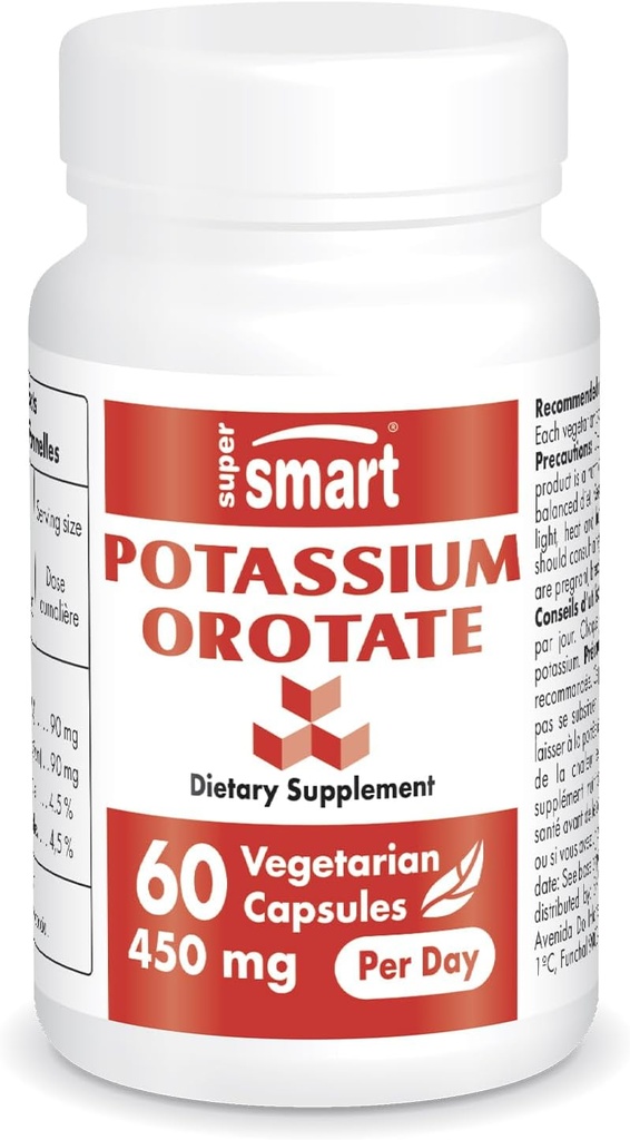 Potassium Orotate 450mg Daily Supplement for Acid-Base Balance, Nerve Transmission, and Heart Health - Non-GMO, Gluten Free - 60 Capsules