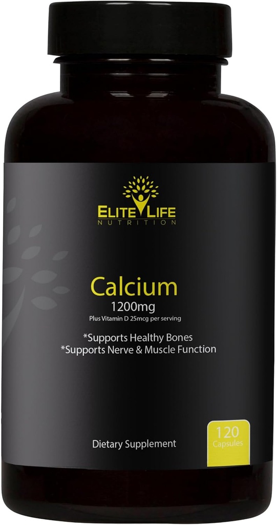 Highly Absorbable Calcium Supplement with Vitamin D - 1200mg Calcium Carbonate Capsules for Men and Women - Pure and Natural Bone Health Support