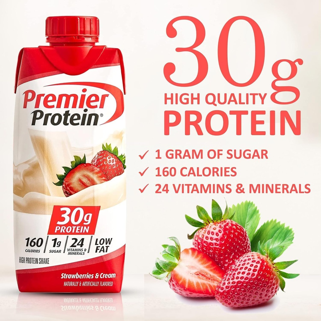 JÁCLER Premier Protein Shakes Variety Sampler Pack - High Protein - 10pk - 11 Fl. Oz Each - Strawberry, Vanilla, Cafe Latte, Caramel, Chocolate - 2 of Each Flavor