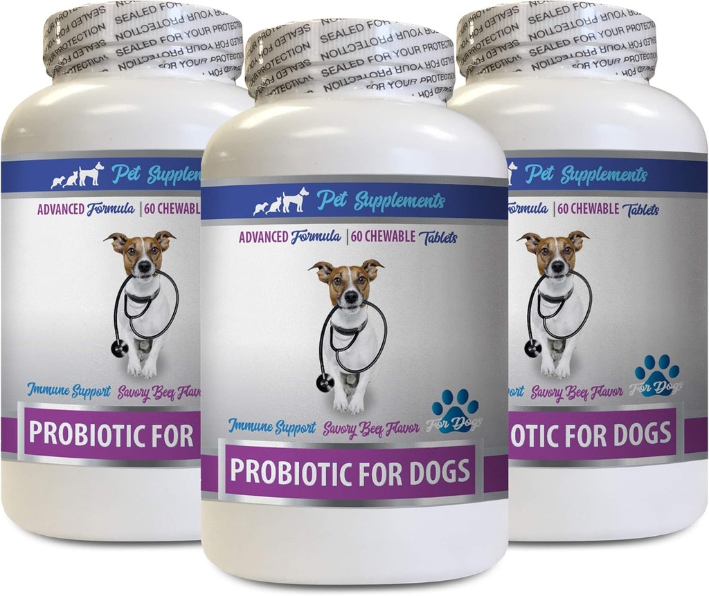 Dog Probiotic Supplements for Healthy Gut & Digestive Boost - Stop Gas, Diarrhea, & Bad Breath - 3 Bottles (180 Treats)