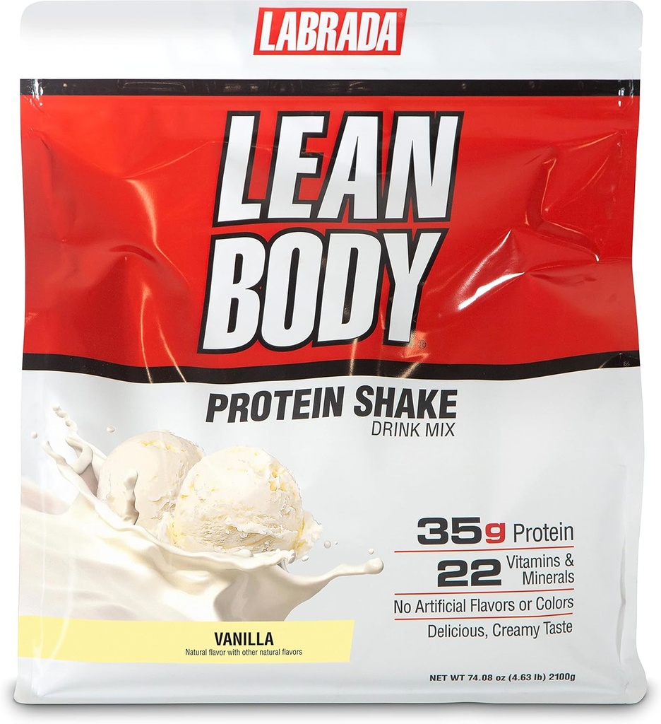 Labrada Lean Body All-in-One Vanilla Protein Shake - 35g Protein, Whey Blend, 7g Healthy Fats & Fiber, 22 Vitamins and Minerals - Gluten Free (4.6lb)