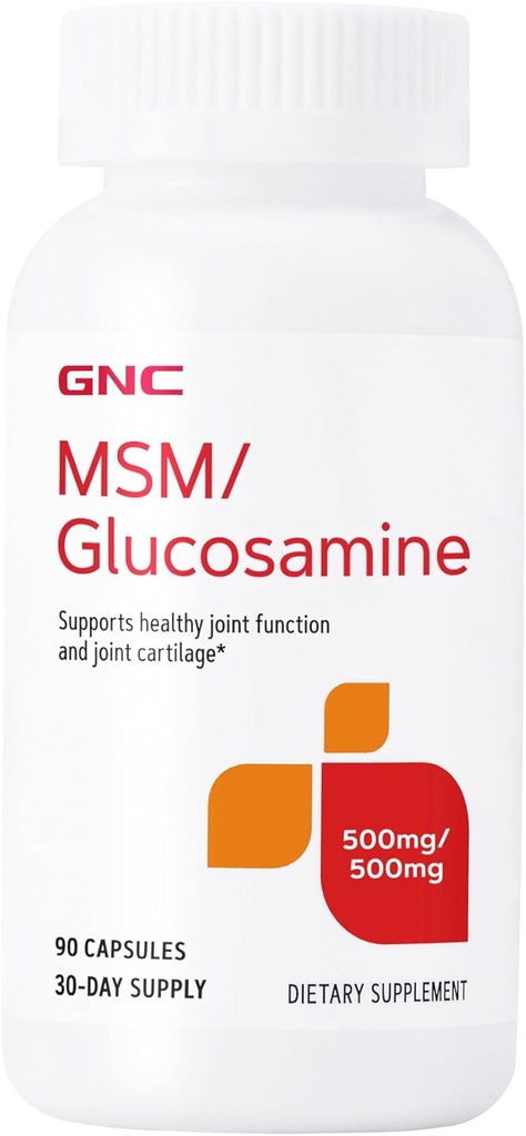90 Capsules of GNC MSM and Glucosamine 500mg for Joint Function and Cartilage Support