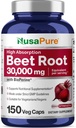 Organic Beet Root Capsules 30,000mg with Bioperine - 150 Veggie Caps (Non-GMO, Vegan, High Nitrate Content)