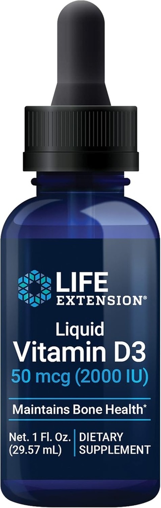 Liquid Vitamin D3 50 mcg (2000 IU) for Immune System and Bone Health - Unflavored, Gluten-Free, Non-GMO - 29.57 ml Bottle
