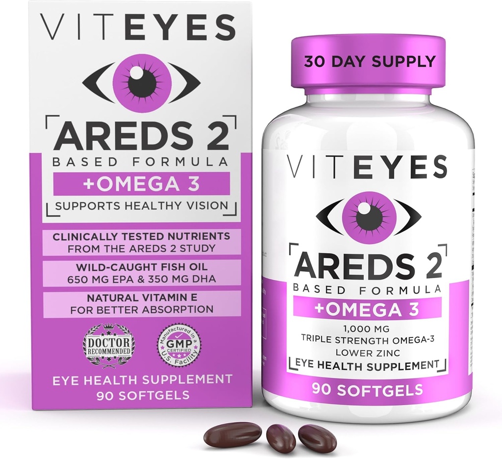 Triple Strength Omega-3 Macular Health Formula Softgels with Viteyes AREDS 2, Eye Health Vitamin for Vision Protection - 90 Softgels
