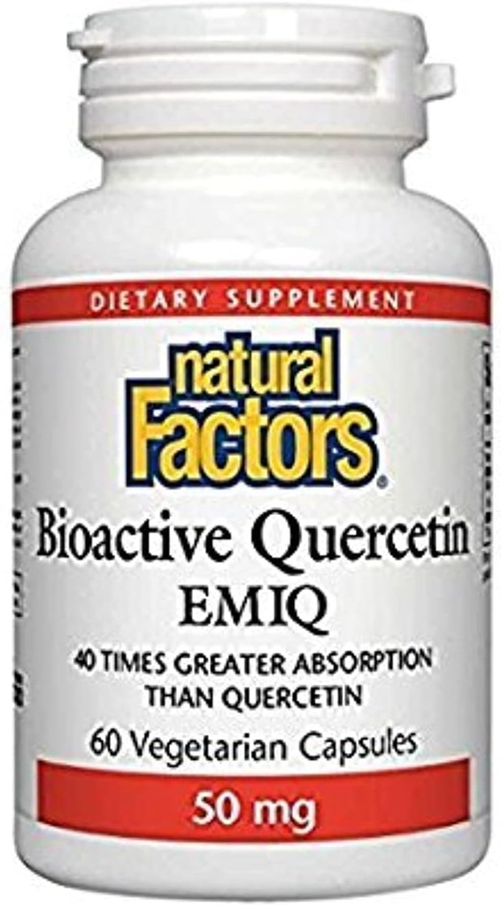 60 Vegetarian Capsules of Natural Factors Bioactive Quercetin EMIQ 50mg for Enhanced Antioxidant Support