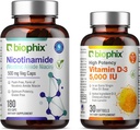 biophix Nicotinamide B-3 500mg + Vitamin D-3 5000IU - Skin Health Support - Flush-Free Niacin Formula - 180 Vcaps + 30 Softgels