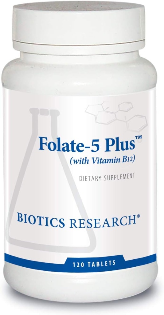 High Potency Folate 5 Plus with B12 for Methyl Support, Pregnancy Nutrition, and Energy - 120 tabs