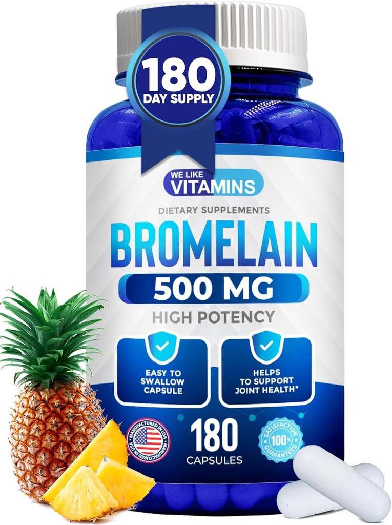 Bromelain 500mg Capsules - High Potency Pineapple Extract Supplement - Digestive Enzymes for Joint Pain and Muscle Soreness - 180 Capsules