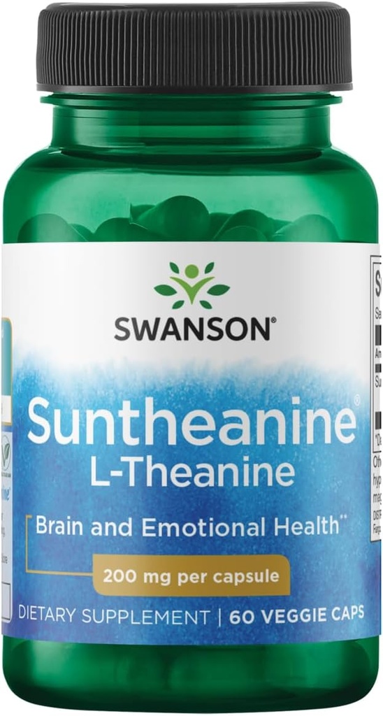 Swanson Suntheanine L-Theanine 200mg Double Potency Amino Acid Veg Capsules - 120 Count