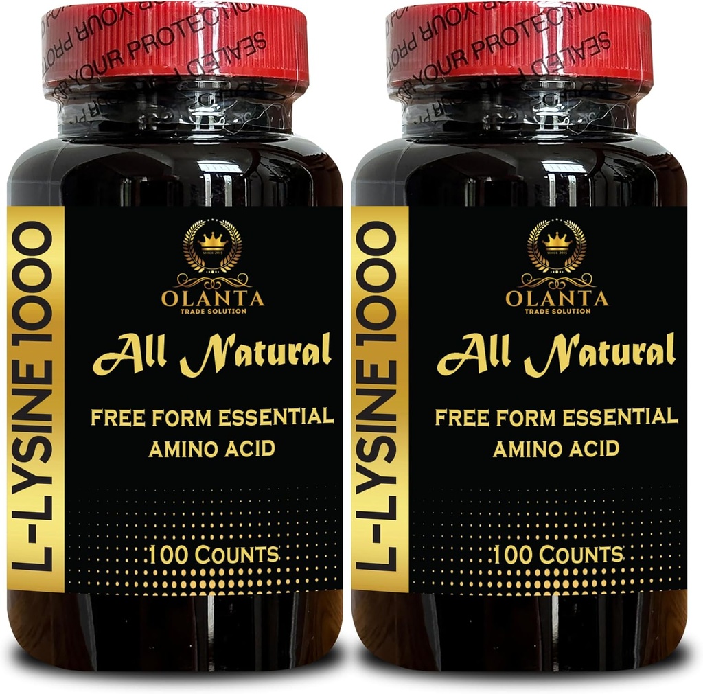 L-Lysine 1000mg Supplement for Lip Health, Immune Support - 2 Bottles 200 Counts, Free Form Amino Acid Essential