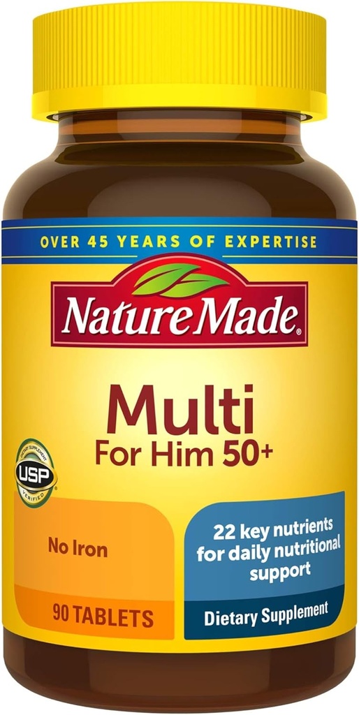 Men's Multivitamin 50+ Tablets with Vitamin D, 90 Count - Daily Nutritional Support for Men over 50