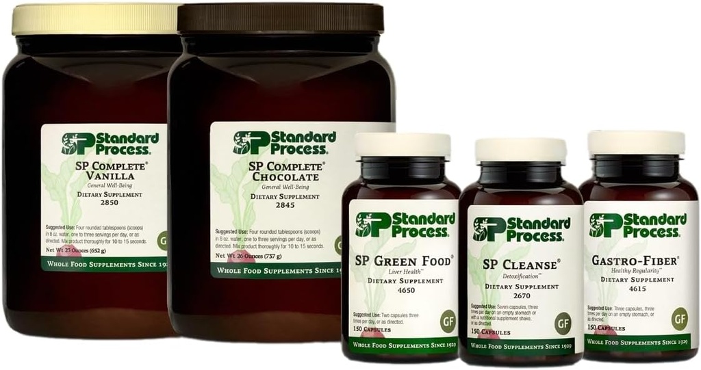 Standard Process Purification Kit with SP Complete Chocolate, Vanilla, Gastro-Fiber - Includes Whey Protein, Fiber, Green Food Supplement