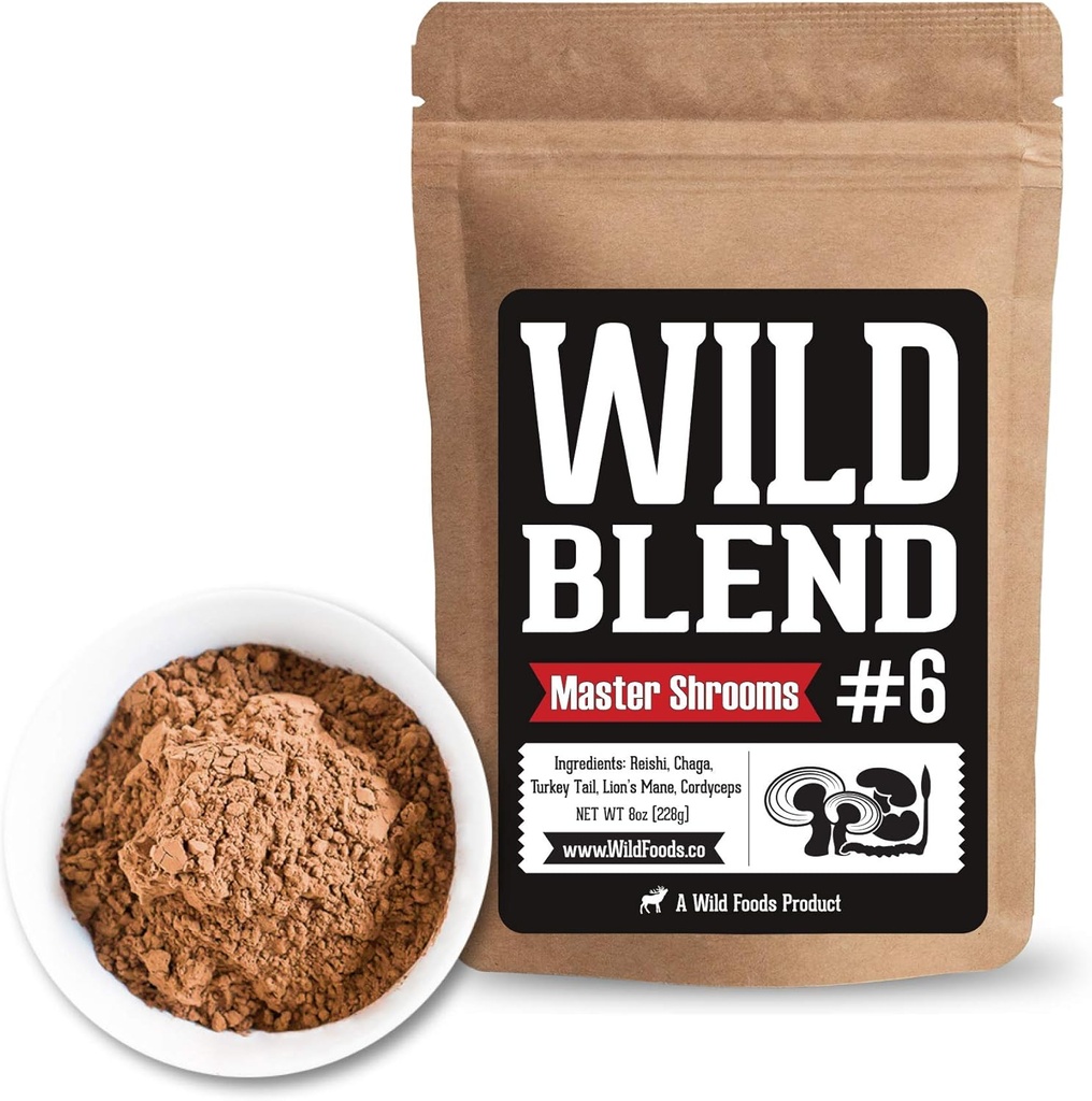 Wild Foods Mushroom Superblend - Reishi, Chaga, Cordyceps, Turkey Tail, Lion’s Mane - 8 oz Stress-Reducing Adaptogenic Nootropic Liquid Blend for Coffee