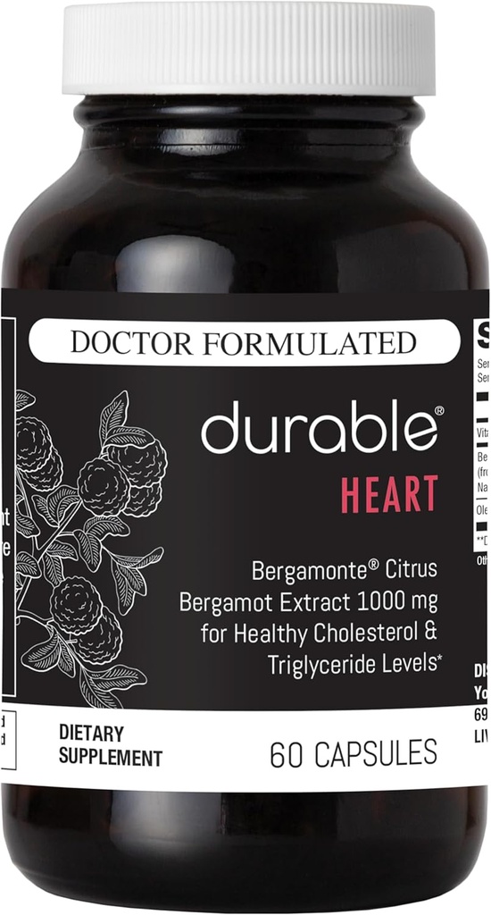 1 Bottle of Extra-Strength Bergamonte Citrus Bergamot & Olive Leaf Extract with Non-GMO Vitamin C - Natural Heart Supplement for Healthy Cholesterol Support - Made in USA