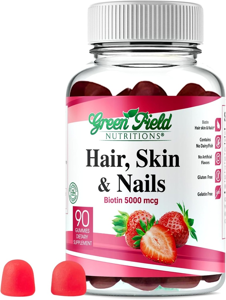 Halal Biotin Gummies for Hair, Skin, and Nails - Greenfield Nutritions - 90 Gummies