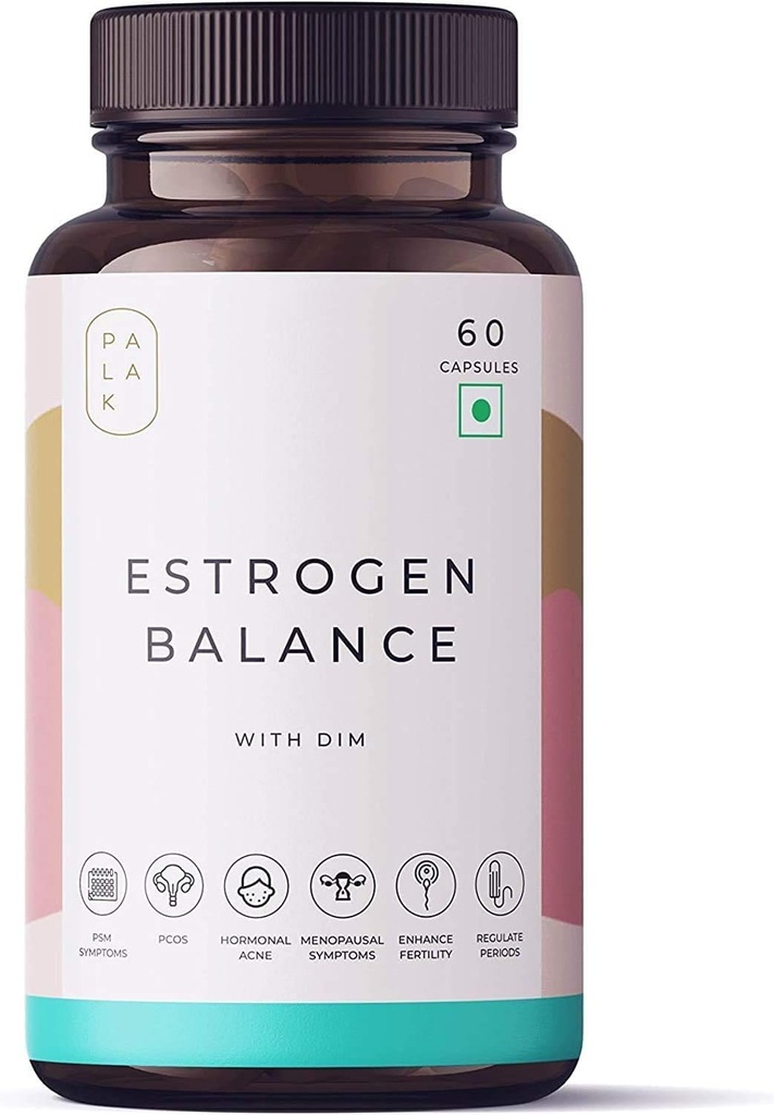 Estrogen Balance Capsules with DIM for Fibroids, PMS, PCOS - Black Cohosh Root Powder - Gluten-Free & Non-GMO (60 Capsules)