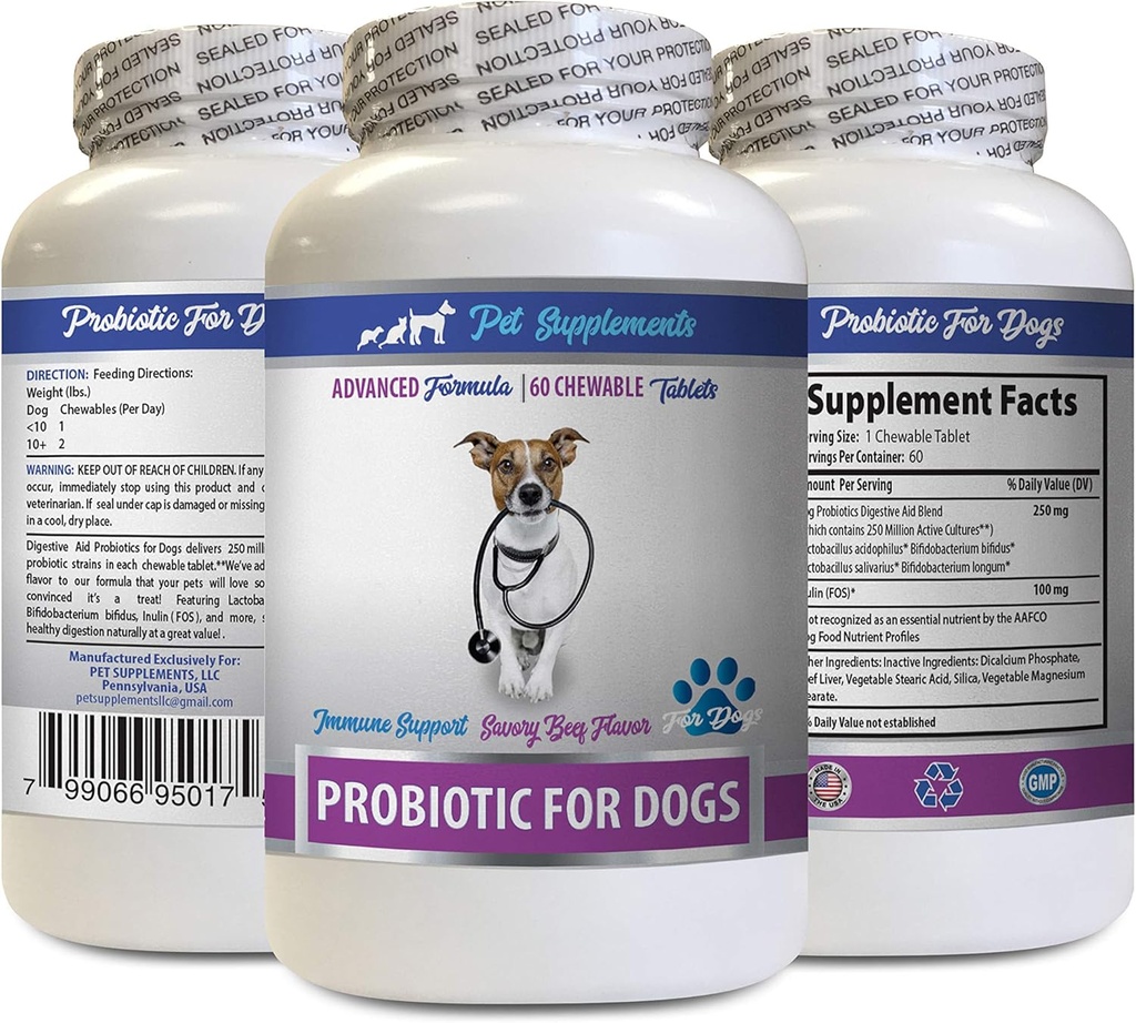 Dog Probiotic Supplement for Oral Care, Gut Health, and Fresh Breath - 60 Treats to Stop Gas and Diarrhea - Digestive Boost for Dogs