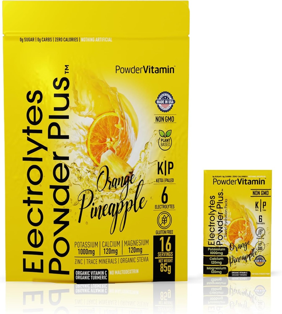 Orange Pineapple Keto Electrolyte Powder with Pink Himalayan Salt - Sugar Free, Non-GMO, Zero Calories (16 Packets)