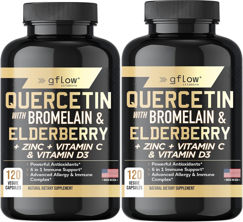 Quercetin with Vitamin C, Zinc, and Bromelain - 500mg - 120 Veggie Caps - Elderberry for Adults - Non-GMO, Vegan - 4 Months Supply