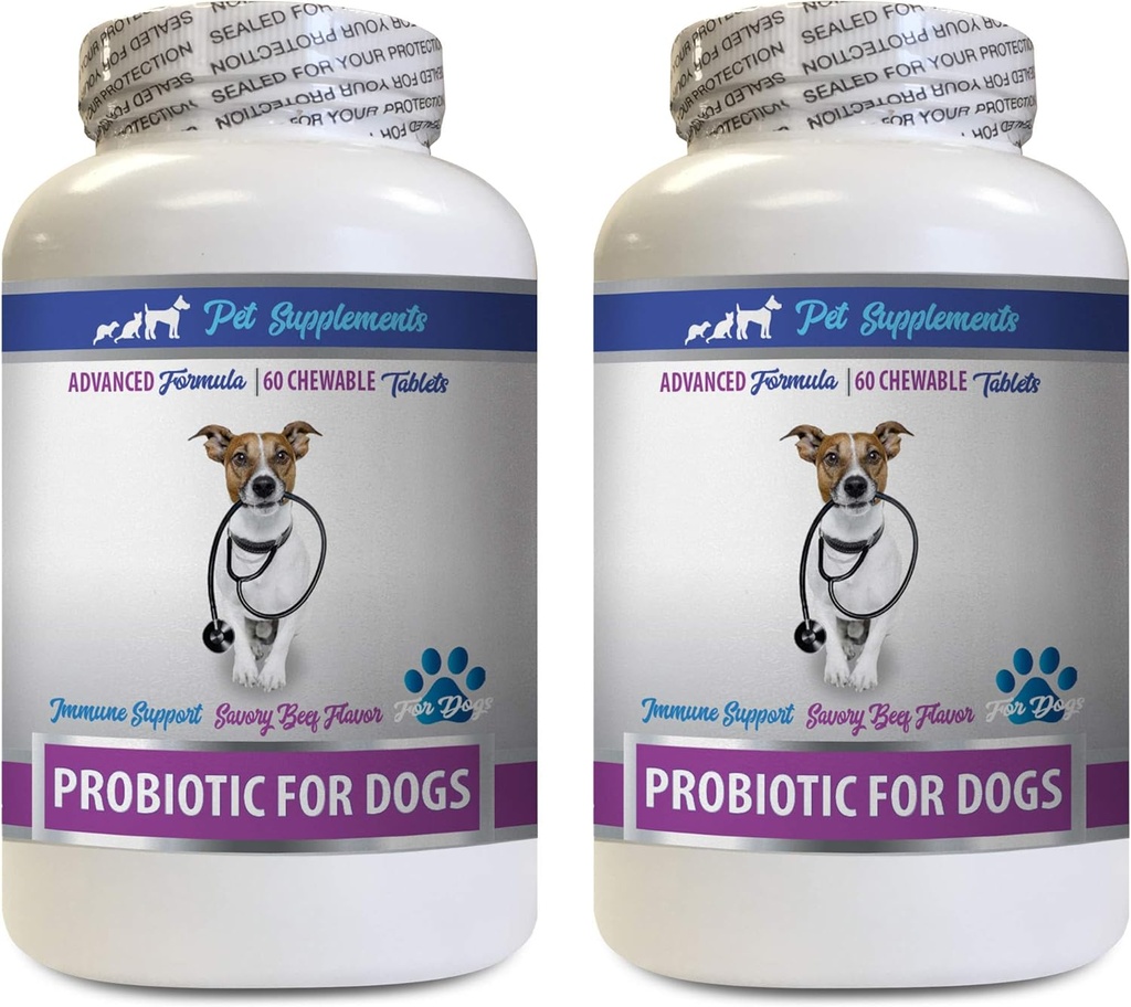Dog Probiotics for Digestive Health - Supports Healthy Gut, Reduces Gas, Diarrhea, and Bad Breath - 2 Bottles (120 Treats)