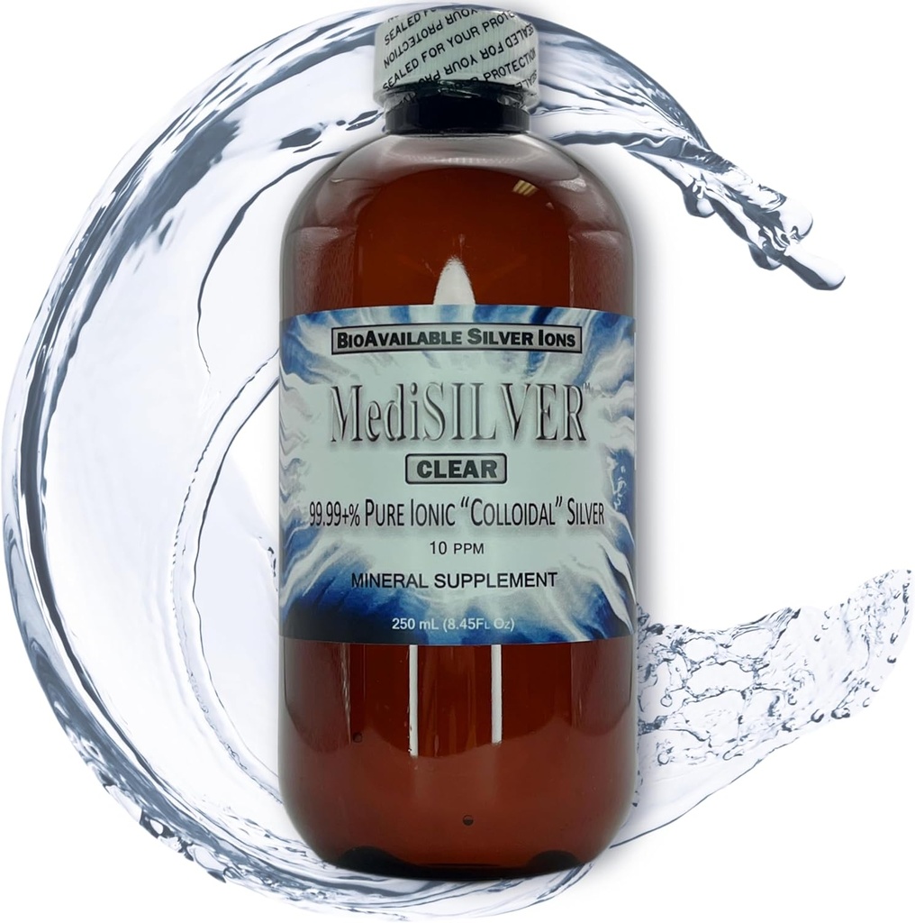 Nutraneering MediSILVER Clear True Free Ionic Colloidal Silver Supplement - 250 mL Bottle