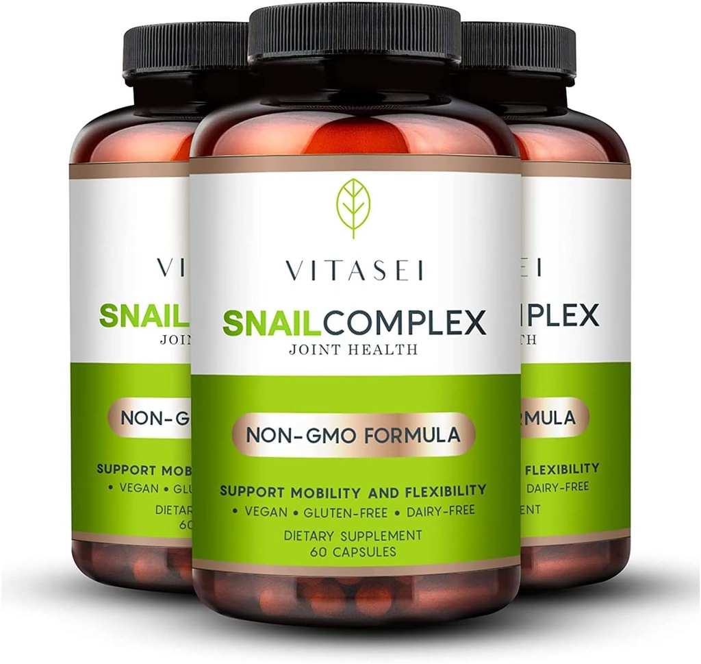 VITASEI Snail Complex Joint Supplement with Glucosamine, MSM, Collagen - Vegan, Non-GMO, Gluten & Dairy-Free - 180 Capsules