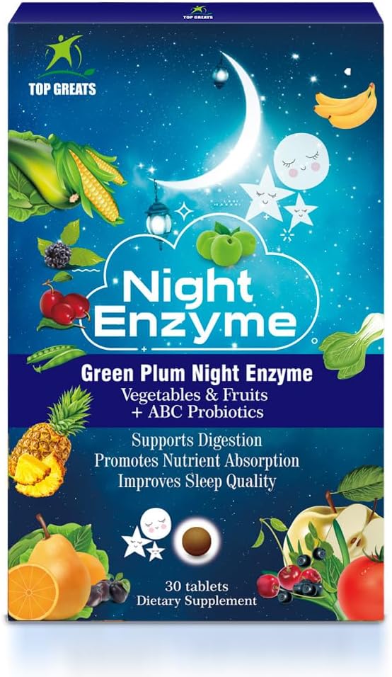 Night Enzyme with Probiotics for Digestive Health - 60 Tablets for Men and Women, Relieve Bloating and Improve Sleep Quality