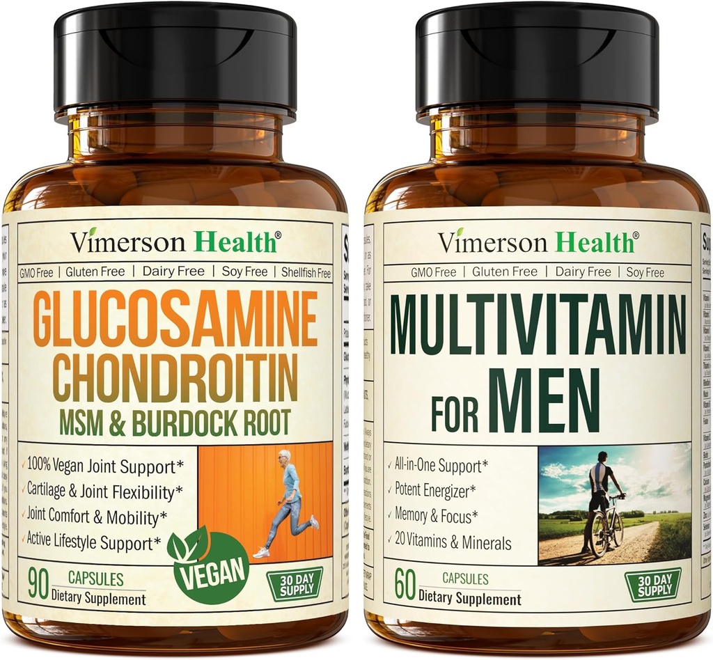 Men's Vegan Joint Support Supplement with Glucosamine, Chondroitin, MSM, and Multivitamins by Vimerson Health